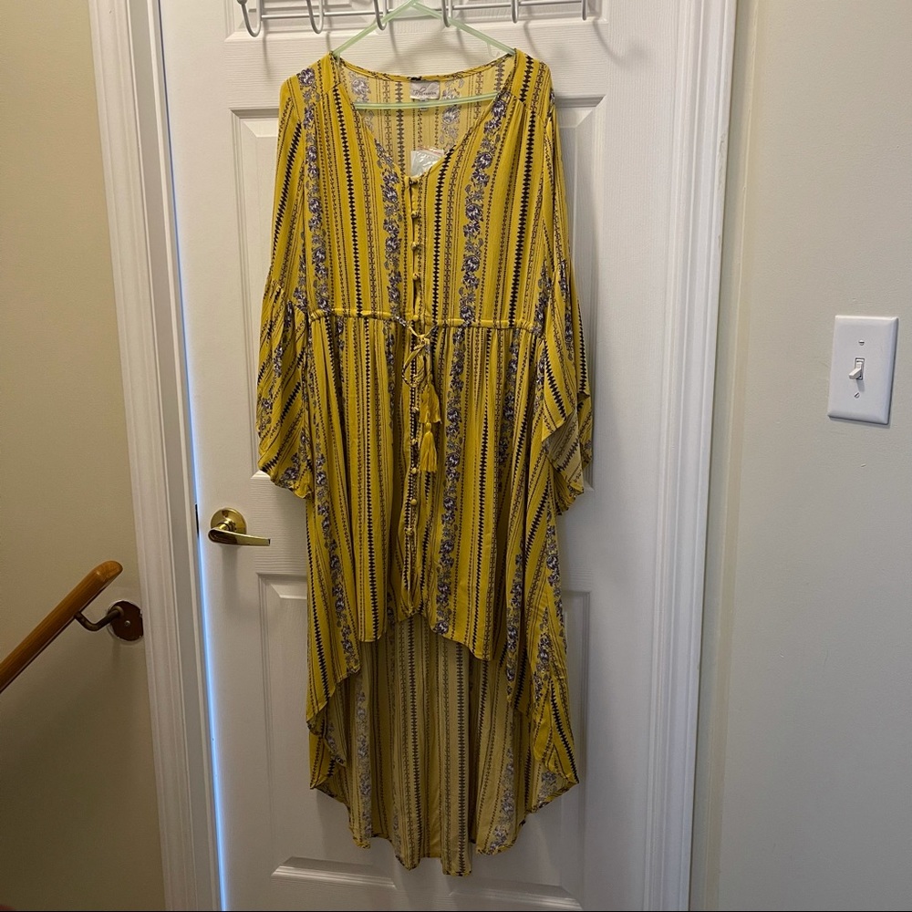 Blu Heaven Hi-Low Front Button Bell Sleeves Dress